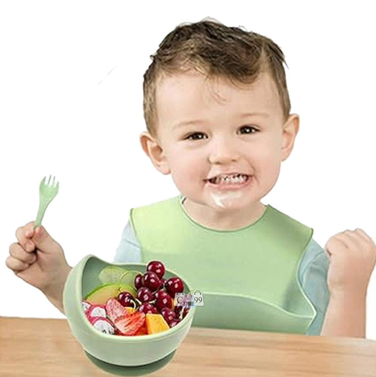 Vista 2 de Vajilla Silicona Para Bebés Con Babero